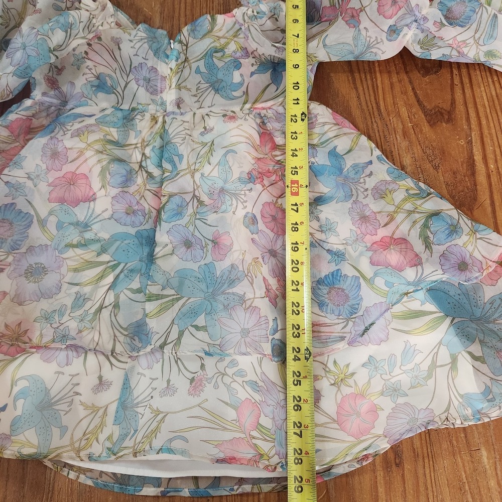Forever 21 Floral Pastel Organza Puff Sleeve Babydoll Mini Dress Vtg Y2K Medium - Picture 16 of 16